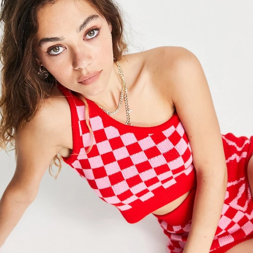 Asos collusion checkered one shoulder top
